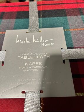 Nicole Miller Red Plaid Tablecloth with Green and Black Accents